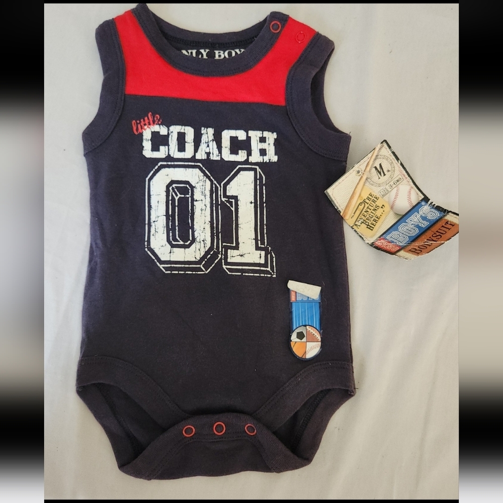 New Only boys Infant boy 3-6m Blue Sports coach onesie #N005